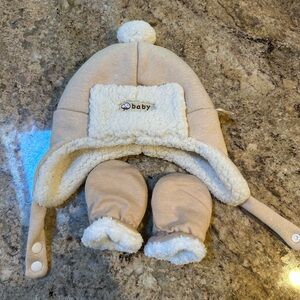 Baby Beige Winter Hat and Mittens Set